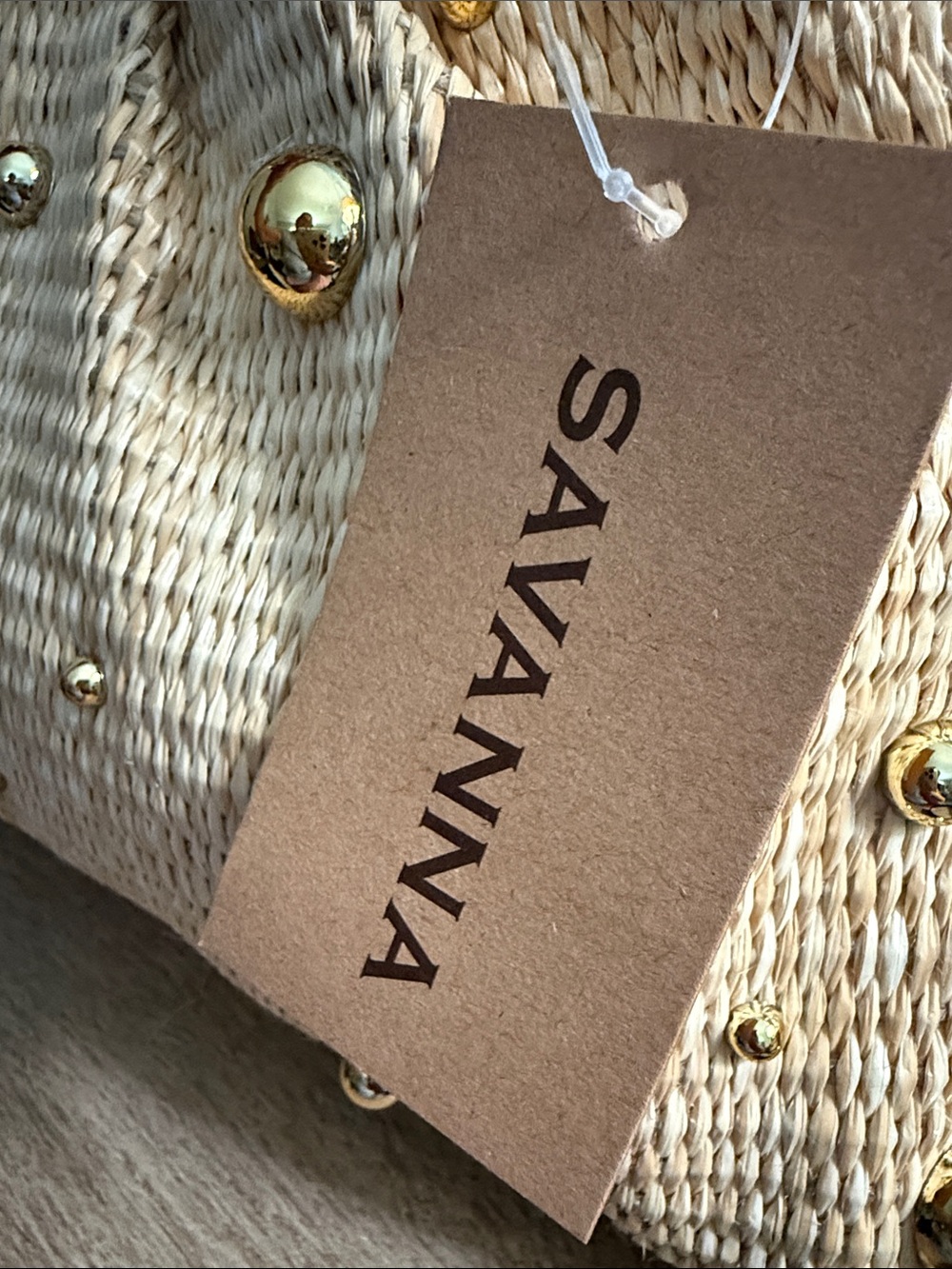 Savannah Natural Straw Mini Handbag with Gold Studs & Chain - Picture 14 of 14